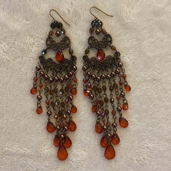 Gold and Orange Dangling Gem Earrings - Picture 1 of 2